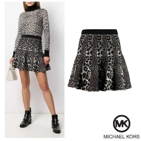 Michael Kors Dresses & Skirts - Michael Kors Mixed Leopard Jacquard Pleated Mini Skirt Size XL Gunmetal Black